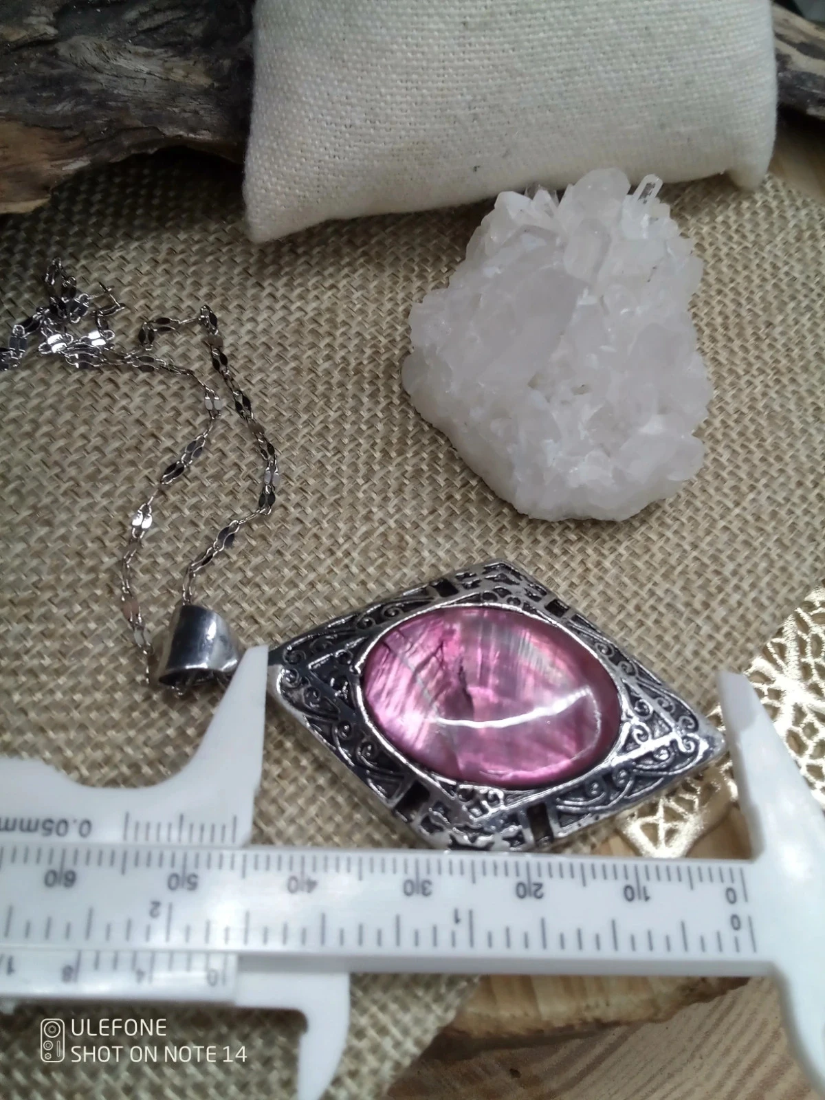 Colar boêmio pingente madrepérola rosa aço inoxidável retângulo prateado – photo 2